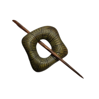 Olive Grooved Wood Shawl Pin
