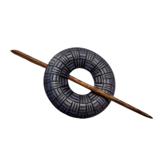 Purple Grooved Wood Shawl Pin
