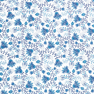 Blooming Blue - Tulip Vines White Yardage