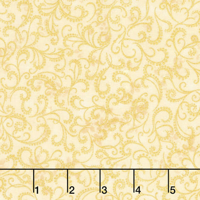 Winter's Grandeur - Champagne Ornate Scroll Ivory Metallic Yardage