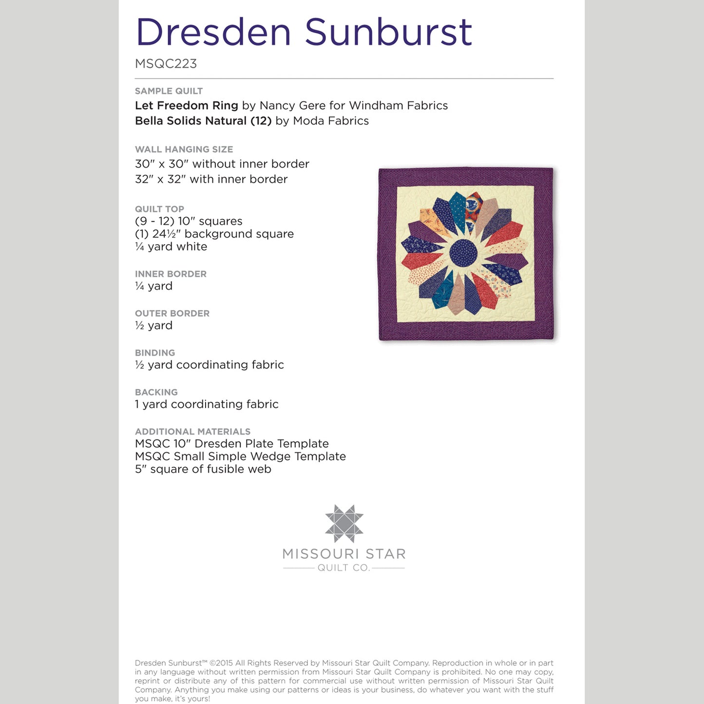 Digital Download - Dresden Sunburst Quilt Pattern by Missouri Star Alternative View #1