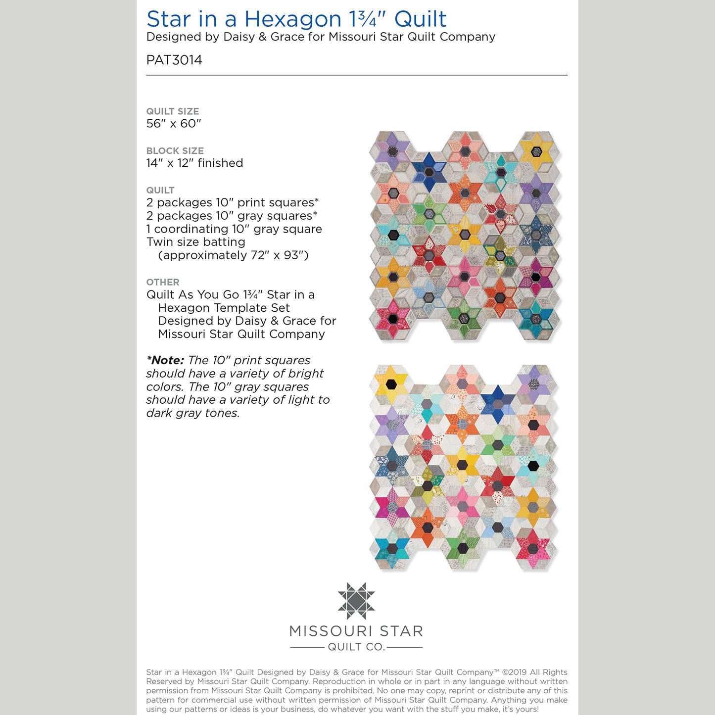 Digital Download - Star in a Hexagon 1 3/4" Quilt Pattern by Daisy & Grace for Missouri Star Alternative View #1