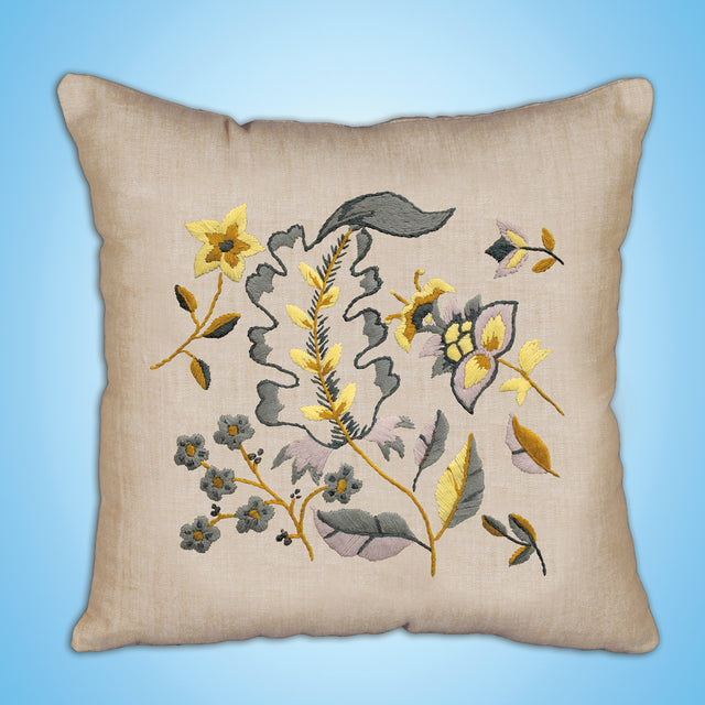 Dusty Floral Crewel Embroidery Pillow Kit Primary Image