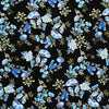 Royal Plume - Blue Florals and Feathers Black Metallic Yardage