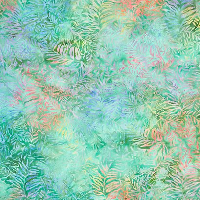 Bold Blooms Batiks - Leaves and Ferns Turquoise Yardage