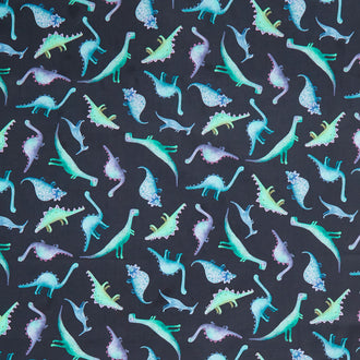 Dino-Mite - Tossed Dinosaurs Black Yardage
