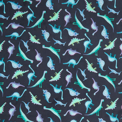 Dino-Mite - Tossed Dinosaurs Black Yardage