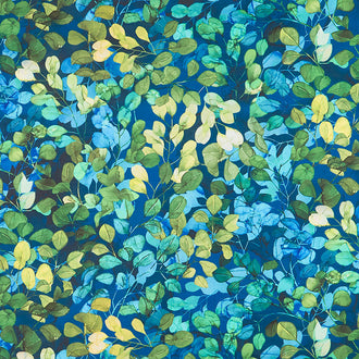 Morning Light - Packed Leaves Blue Multi Yardage