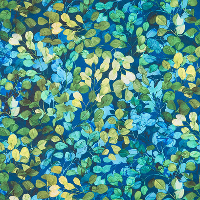 Morning Light - Packed Leaves Blue Multi Yardage