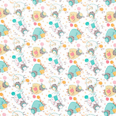 Comfy Flannel® - Sewing Sheep White Yardage