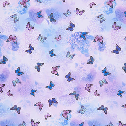 Hydrangea Bliss - Tossed Flying Butterflies Purple Yardage Primary Image