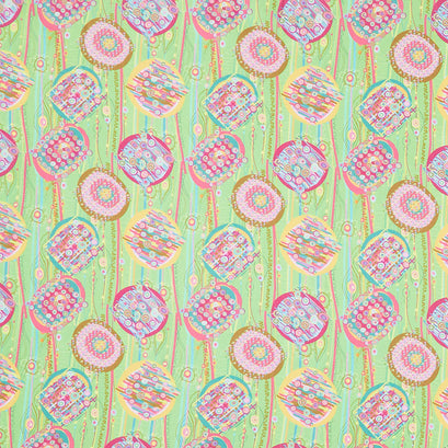 In Motion Large Circle with Horizontal Stripes - Lemongrass Multi Yardage