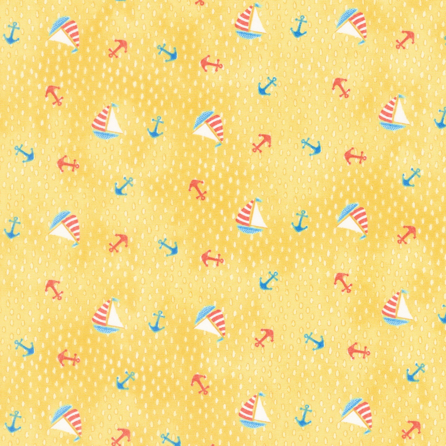 Out to Sea - Tossed Boats Yellow Multi Yardage Primary Image