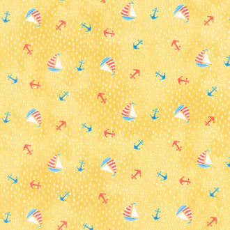 Out to Sea - Tossed Boats Yellow Multi Yardage