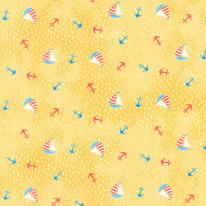Out to Sea - Tossed Boats Yellow Multi Yardage