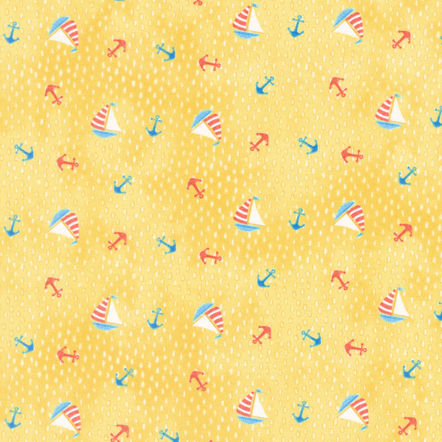 Out to Sea - Tossed Boats Yellow Multi Yardage Primary Image