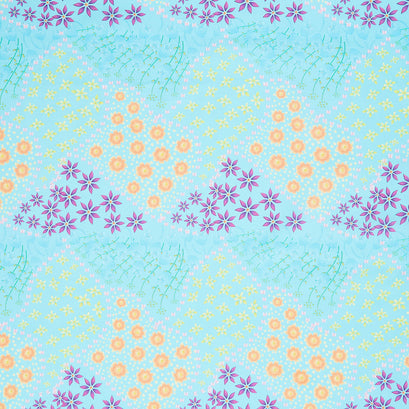 Blooming Small Flowers Multi - Teal Scuba Yardage