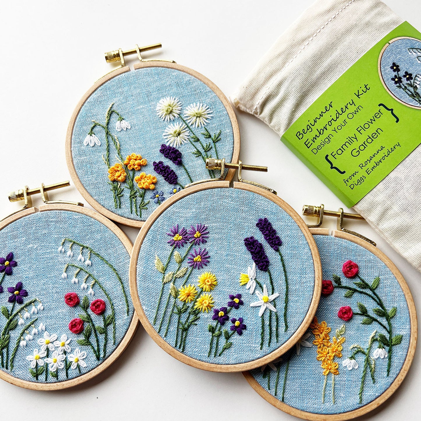 Family Flower Garden in Blue Design Your Own Embroidery Kit Primary Image