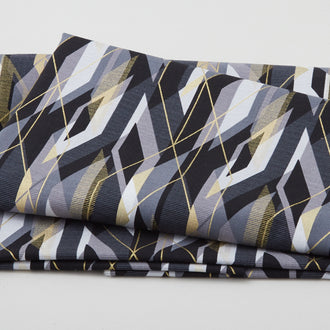 Black, White & 24 Karat - Diagonal Planes Black Metallic 2 Yard Cut