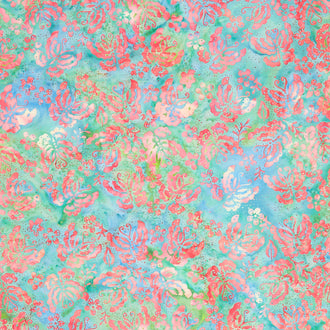 Pin Dot Floral Batiks - Butterfly Teal Chameleon Yardage
