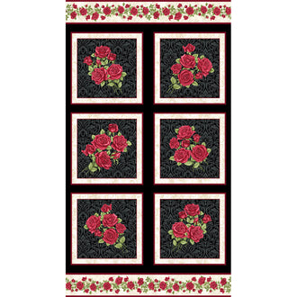 A Festival of Roses - Festive Roses Black Pearlized Panel