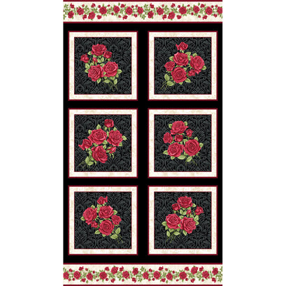 A Festival of Roses - Festive Roses Black Pearlized Panel
