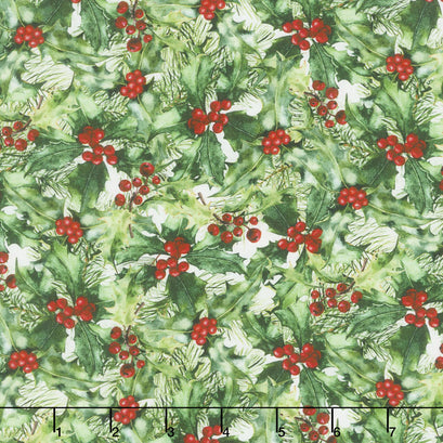 A Poinsettia Winter - Holly Berries Red Green Yardage