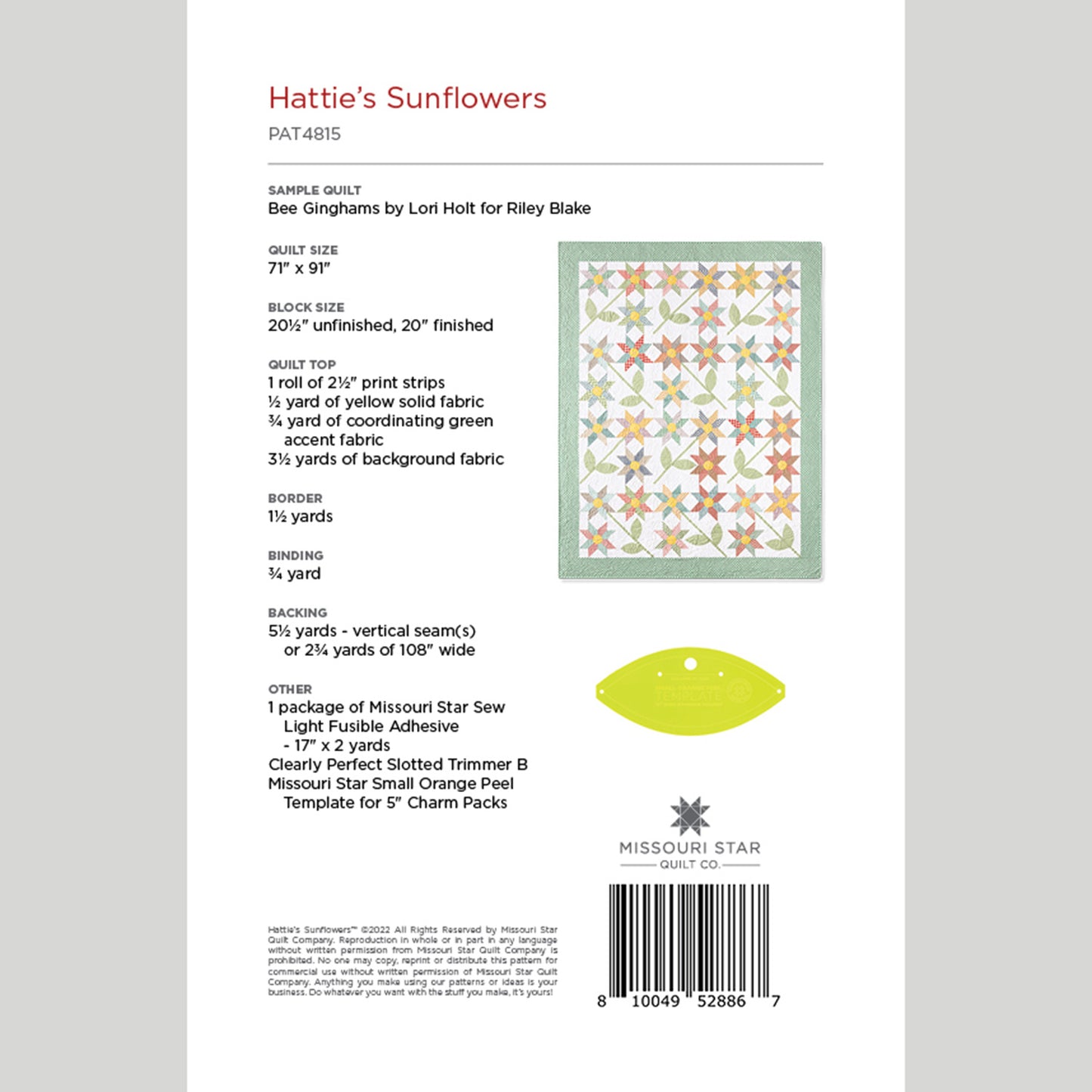 Digital Download - Hattie's Sunflowers Quilt Pattern by Missouri Star Alternative View #1