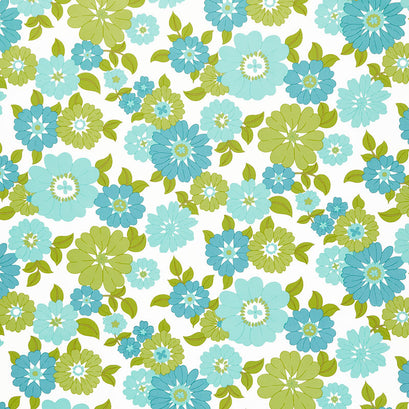 Flower Power - Blooming Blossoms Cloud Aqua Yardage