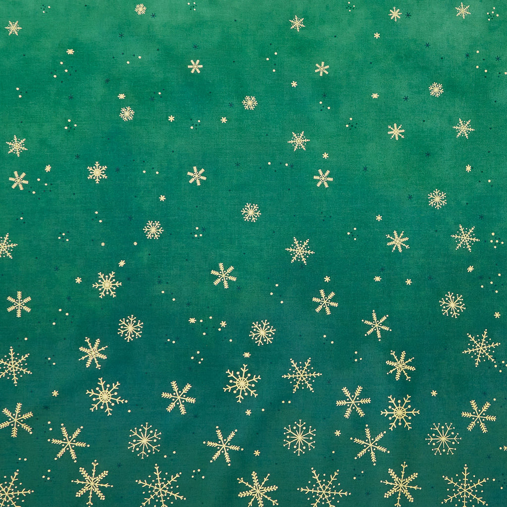 Ombre Flurries Metallic - Snowflakes Christmas Green Yardage Primary Image