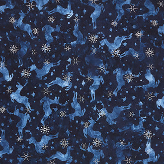 Artisan Batiks - Winter Wonderland Reindeer Navy Metallic Yardage