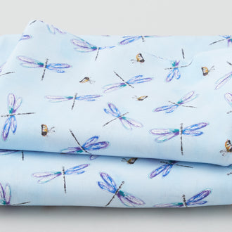 Fanciful Flight - Bees & Dragonflies Toss Blue 3 Yard Cut