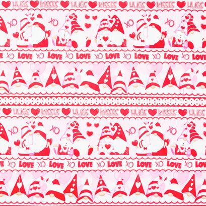Gnomie Love - Novelty Stripes Gnomes Pink/Red Yardage