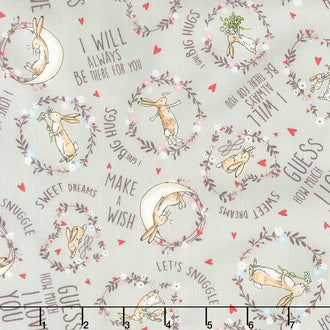 Guess How Much I Love You - Pink Words Light Taupe Yardage