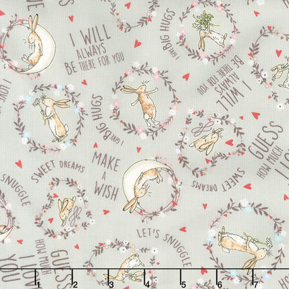 Guess How Much I Love You - Pink Words Light Taupe Yardage