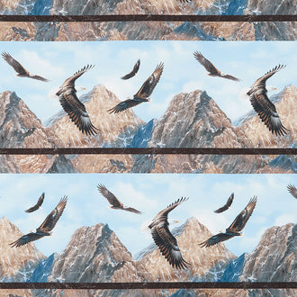 Winged Glory - Eagle Border Stripe Blue Multi Digitally Printed Yardage