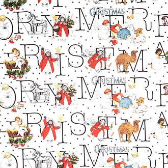 All About Christmas - Story White Digitally Printed Yardage