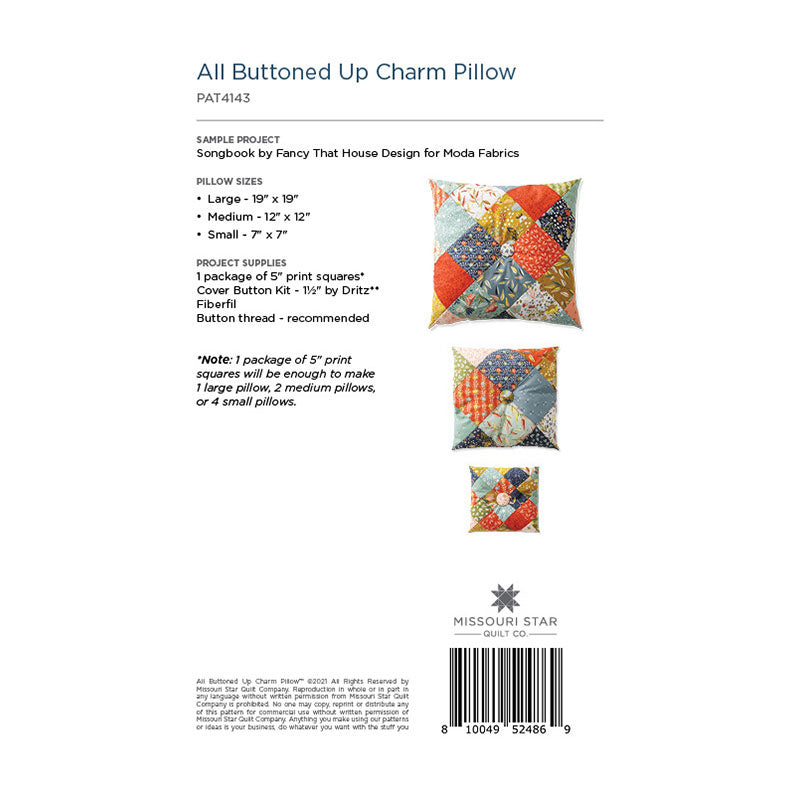All Buttoned Up Charm Pillow Pattern by Missouri Star