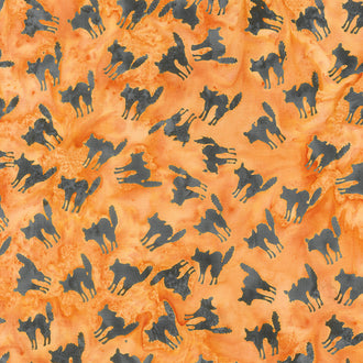 All Hallows Eve Batiks - Cats Orange Pumpkin Yardage