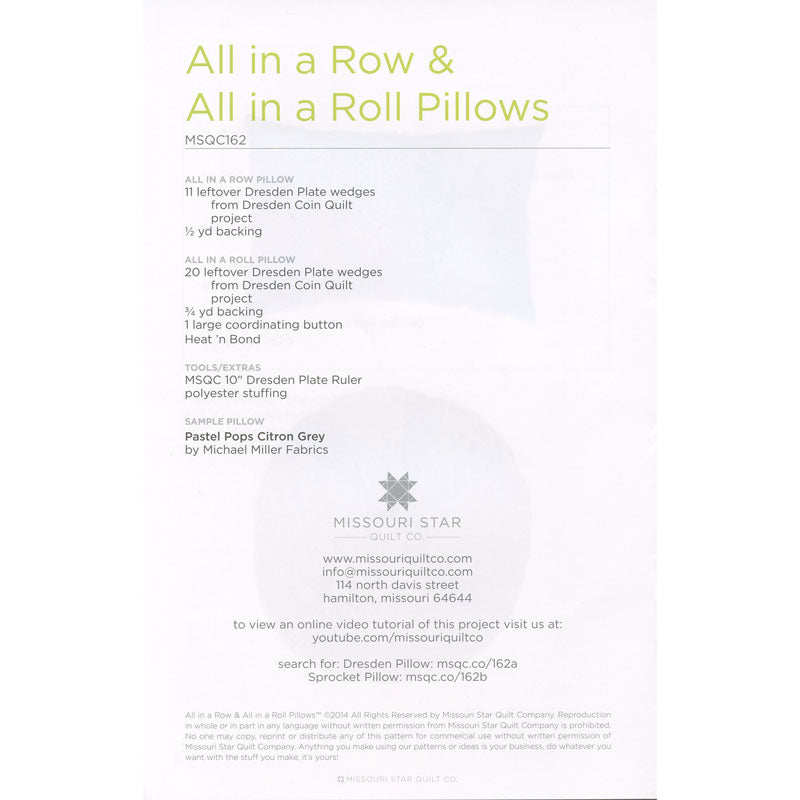 All In A Row & All In A Roll Pillows Pattern by Missouri Star