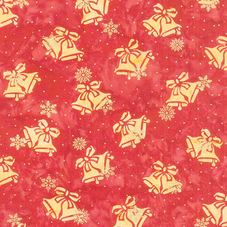 All Is Bright Batiks - Bells Red Cherry Metallic Yardage
