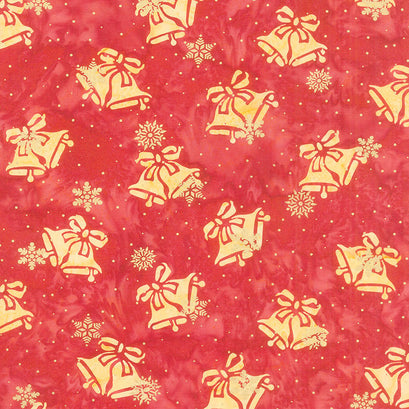 All Is Bright Batiks - Bells Red Cherry Metallic Yardage