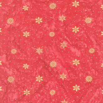 All Is Bright Batiks - Dot Snowflake Red Cherry Metallic Yardage