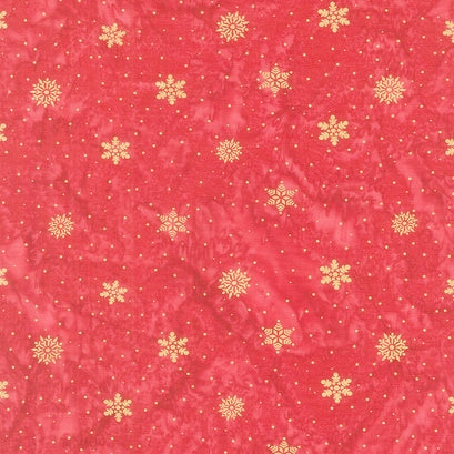 All Is Bright Batiks - Dot Snowflake Red Cherry Metallic Yardage
