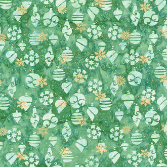 All Is Bright Batiks - Ornaments Green Grass Metallic Yardage