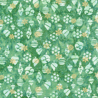 All Is Bright Batiks - Ornaments Green Grass Metallic Yardage