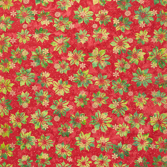 All Is Bright Batiks - Poinsettia Red Candy Metallic Yardage