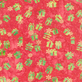 All Is Bright Batiks - Presents Red Candy Metallic Yardage