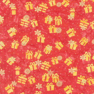 All Is Bright Batiks - Presents Red Cherry Metallic Yardage