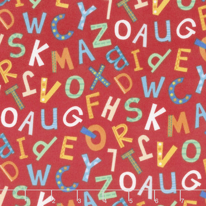 Alphabet Soup Flannel - Tossed Uppercase Red Multi Yardage